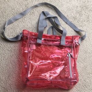 EASTPORT/PINK-TRANSPARENT TOTEwGRAY CANVAS STRAPS/NEW